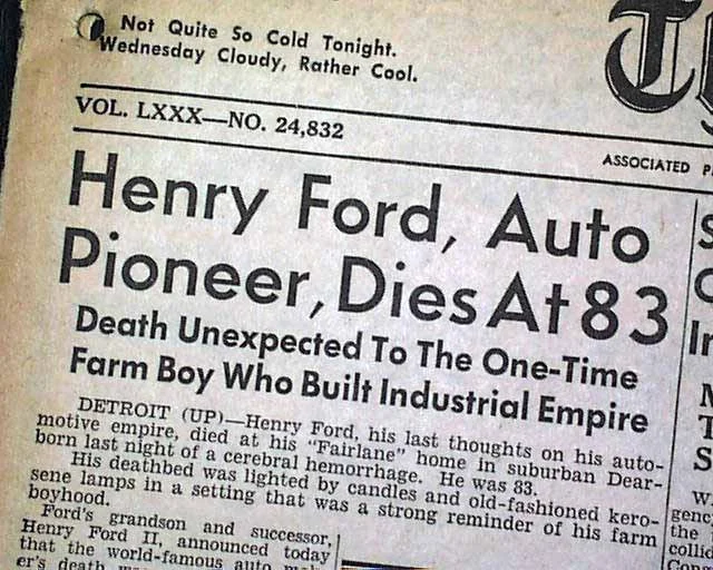 Стаття про смерть Генрі Форда 1947